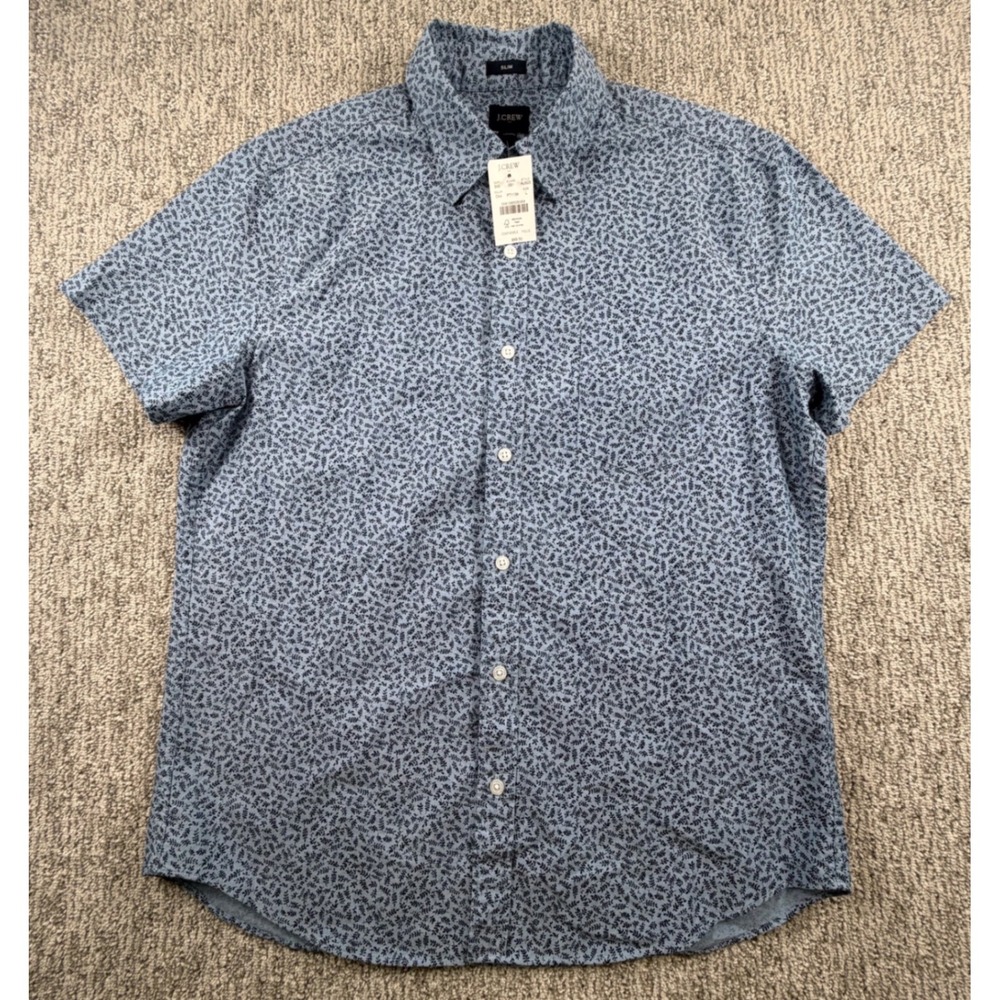 J.Crew Button Down Mens Large‎ Blue Floral Leaf Print Slim Fit AU525 NEW